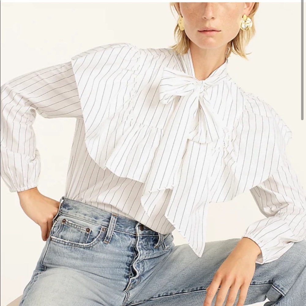 NWOT unworn J.Crew Thomas Mason ruffle bow tie neck shirt / blouse.